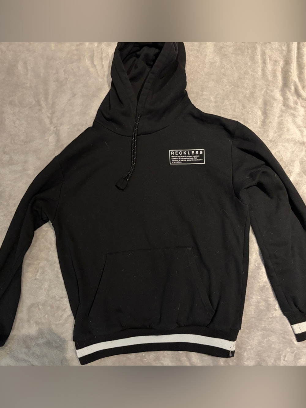 Ardene Black Hooded Pullover with White Stripe Trim